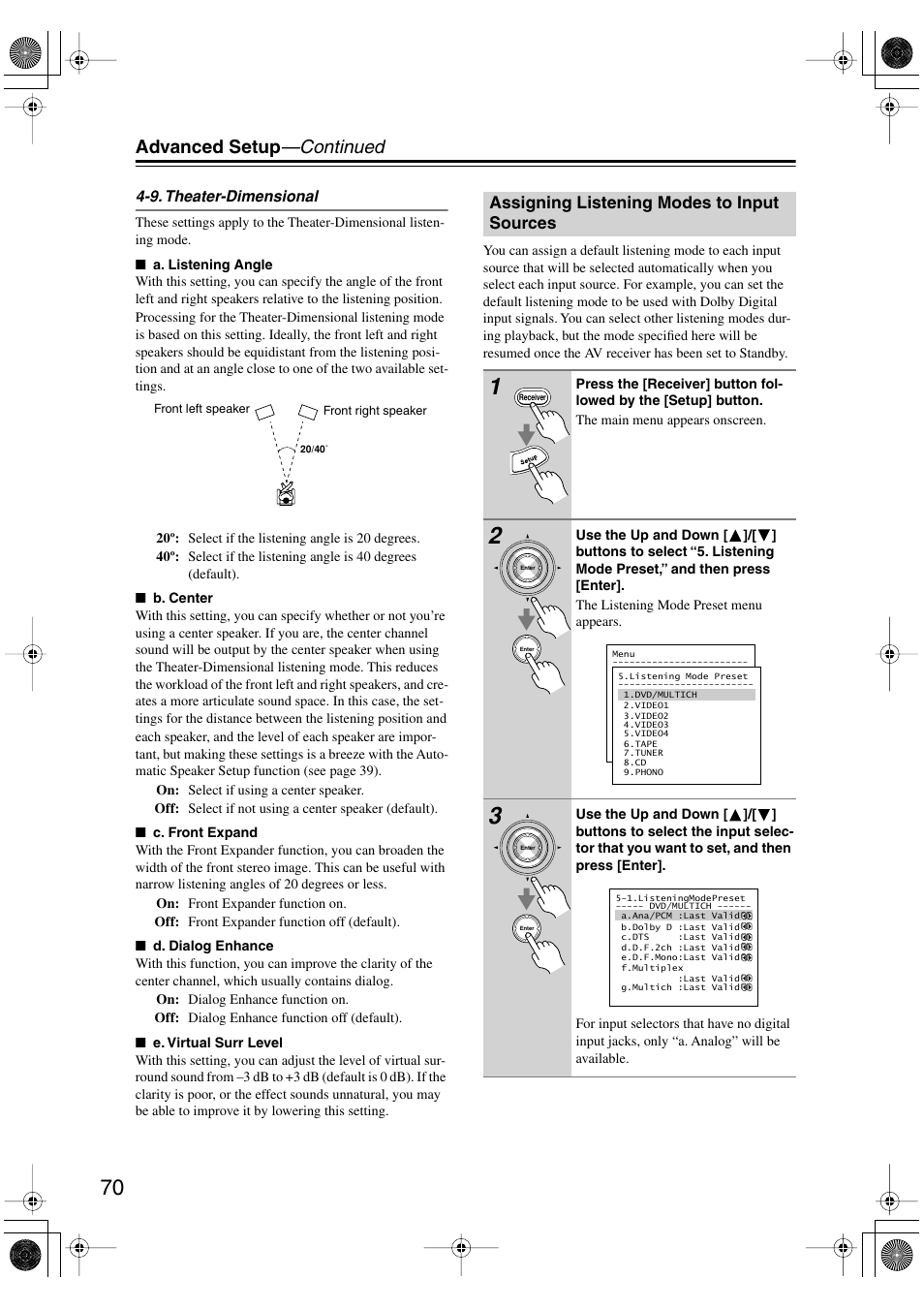 Advanced setup —continued | Integra DTR-5.5 User Manual | Page 70 / 96