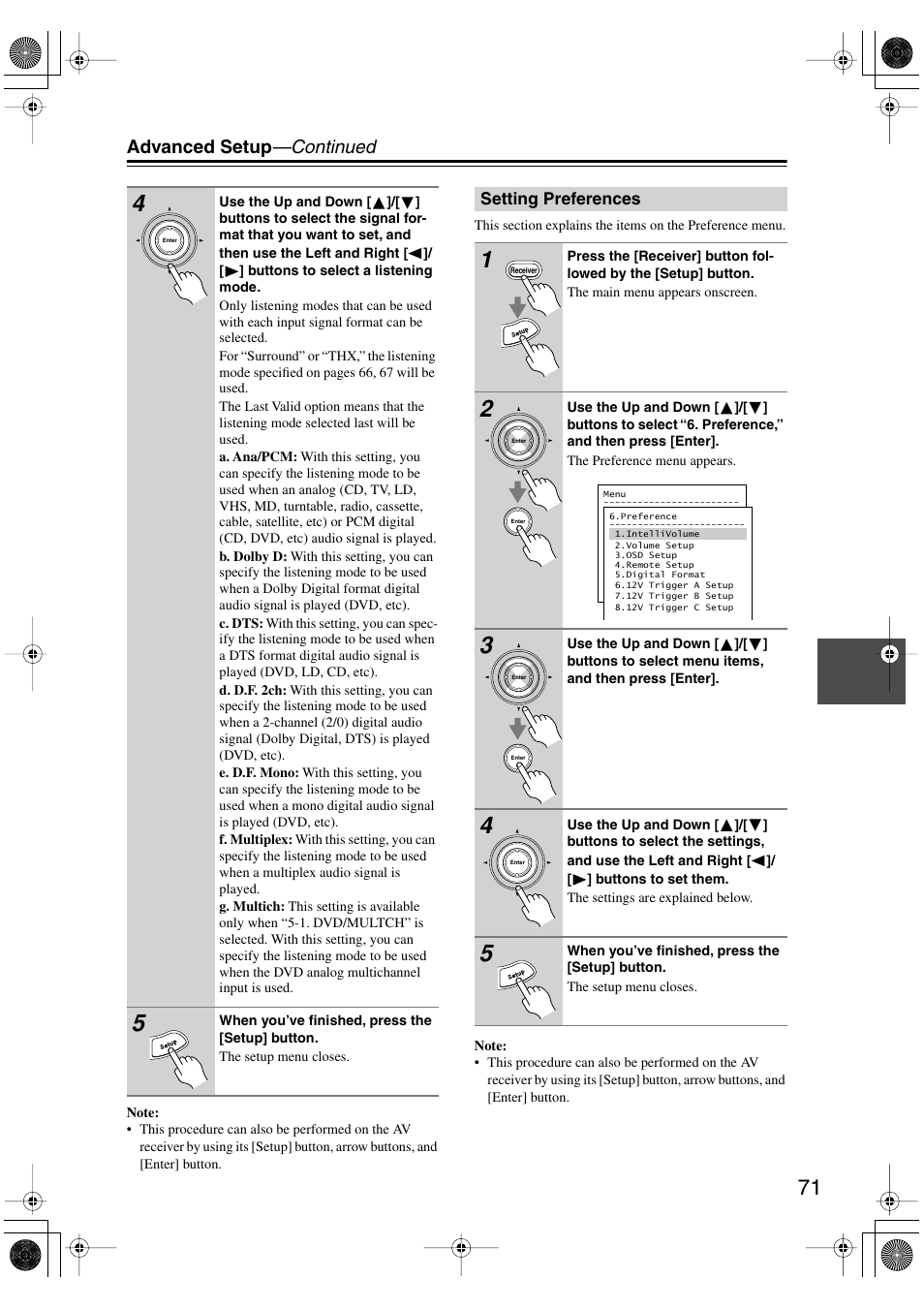 Advanced setup —continued | Integra DTR-5.5 User Manual | Page 71 / 96