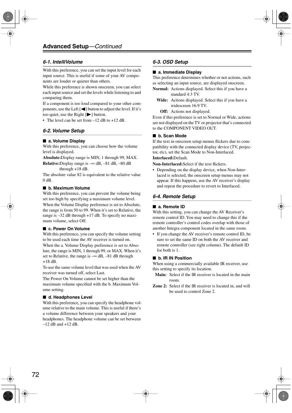 Advanced setup —continued | Integra DTR-5.5 User Manual | Page 72 / 96