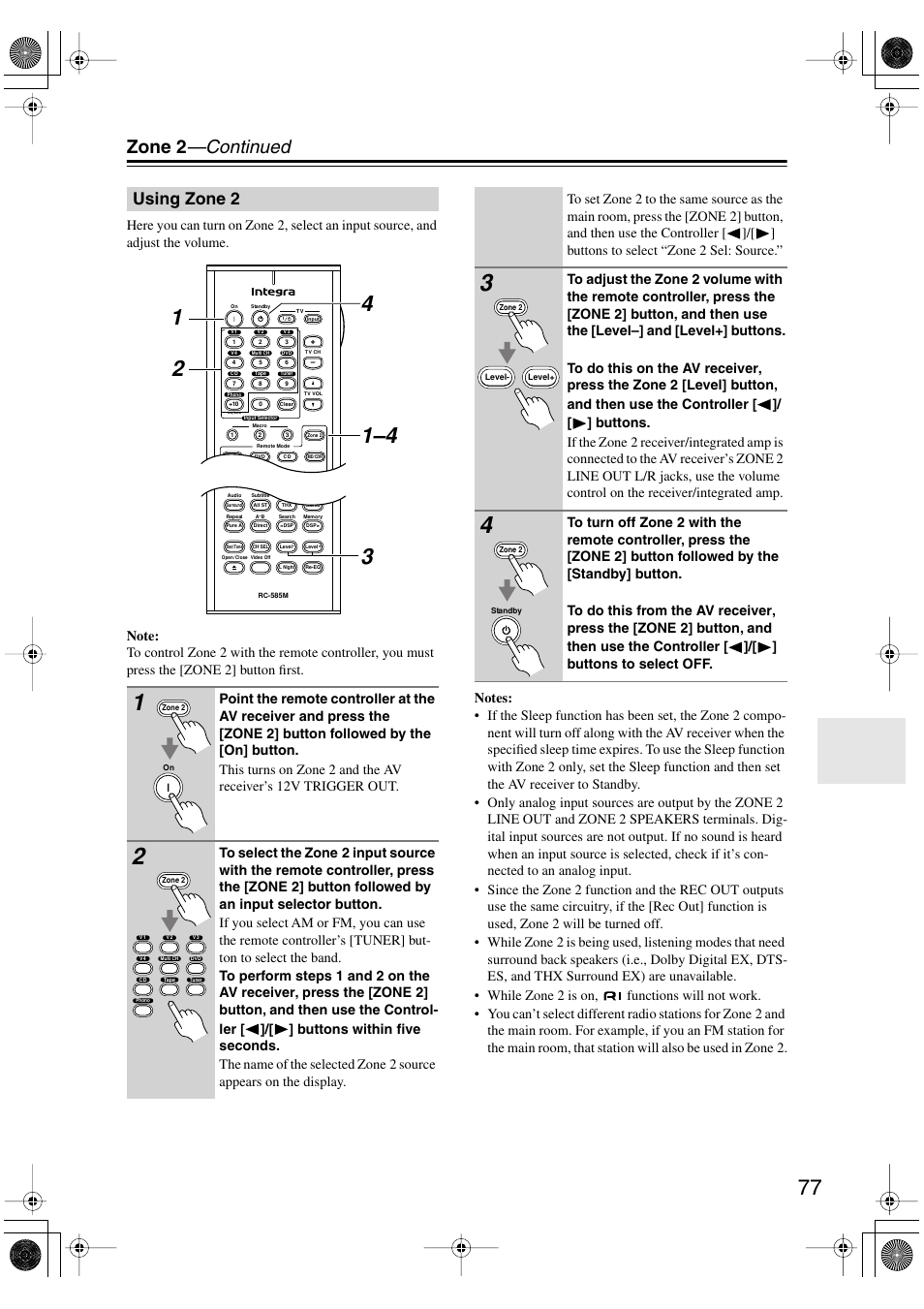 Zone 2 —continued, Using zone 2 | Integra DTR-5.5 User Manual | Page 77 / 96