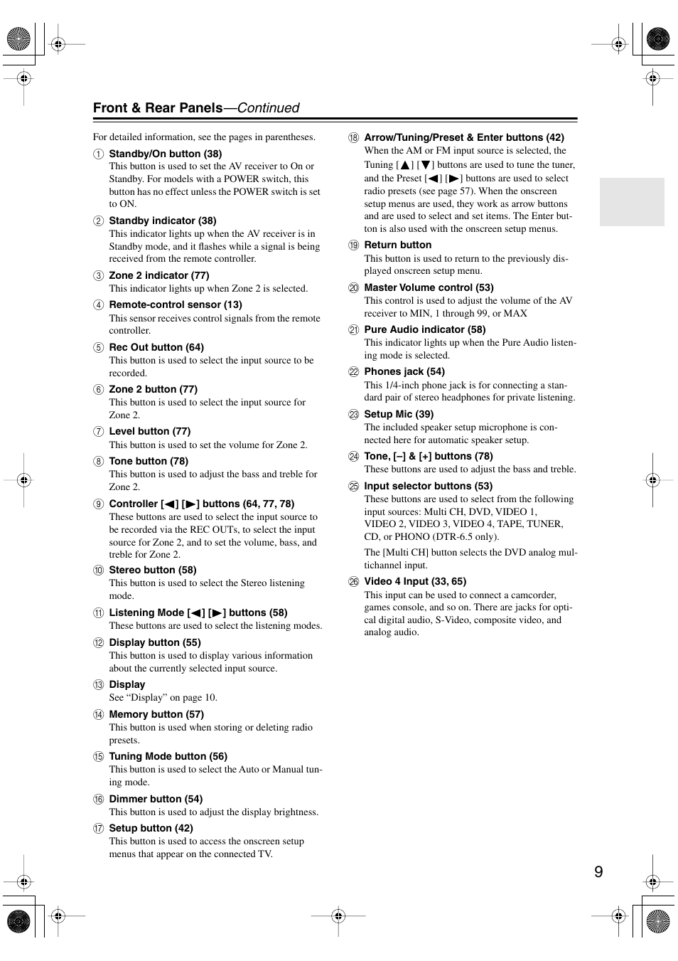 Front & rear panels —continued | Integra DTR-5.5 User Manual | Page 9 / 96