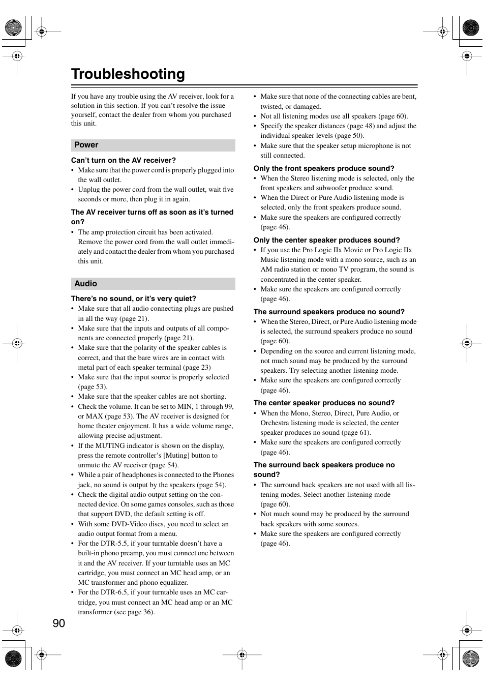 Troubleshooting | Integra DTR-5.5 User Manual | Page 90 / 96