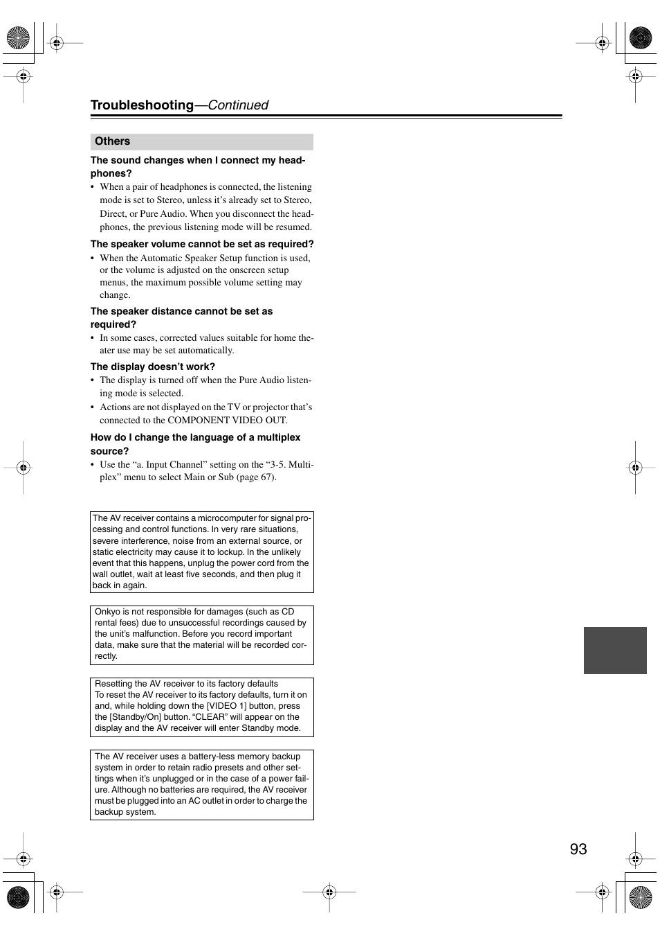 Troubleshooting —continued | Integra DTR-5.5 User Manual | Page 93 / 96
