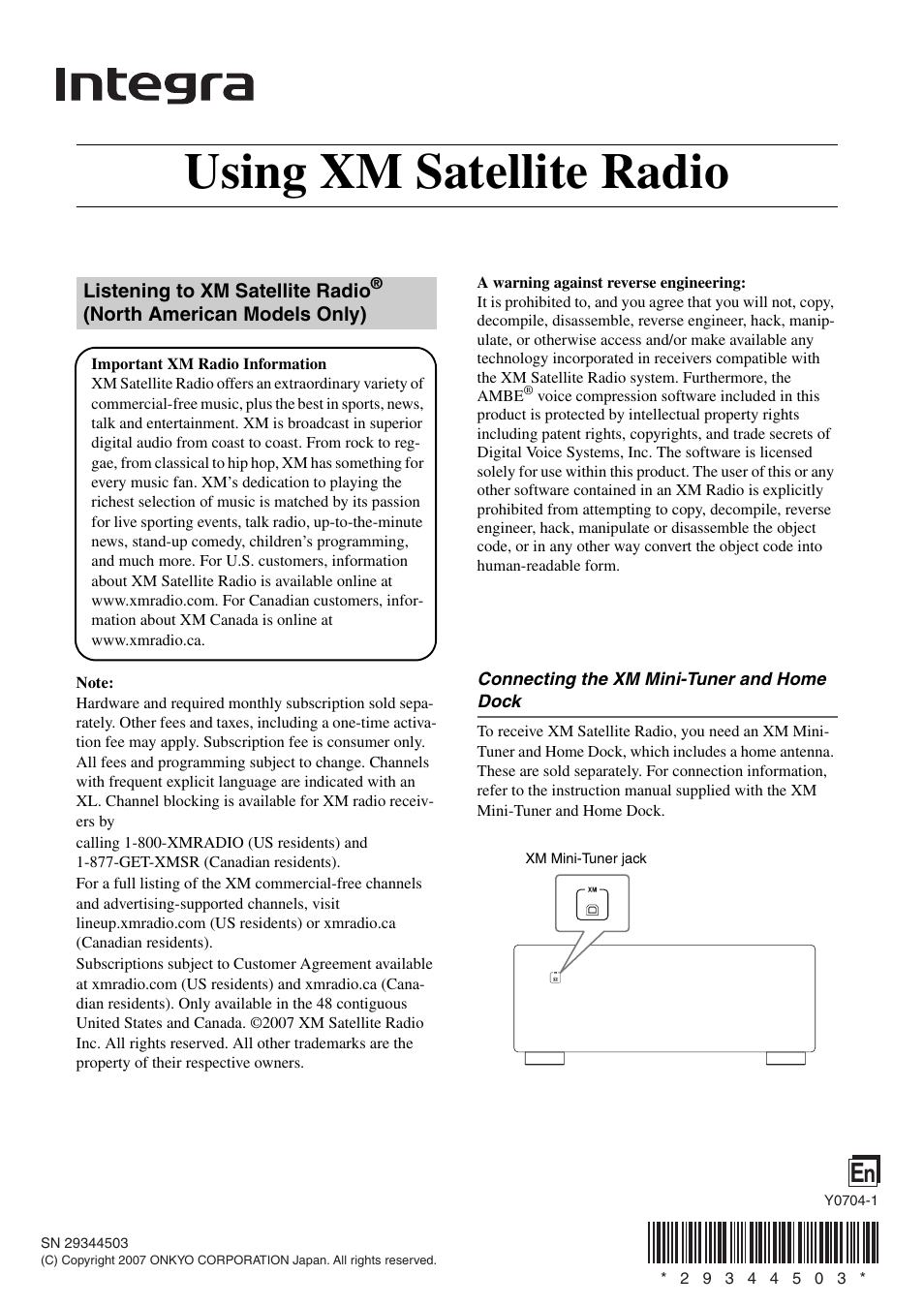 Integra CNP-1000 User Manual | 7 pages