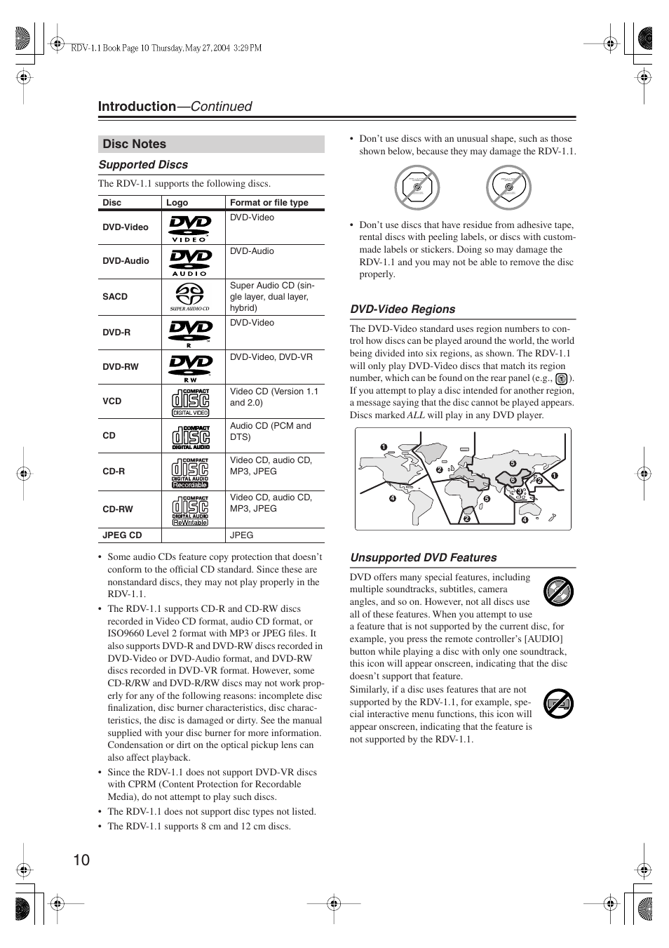 Introduction —continued | Integra RDV-1.1 User Manual | Page 10 / 100