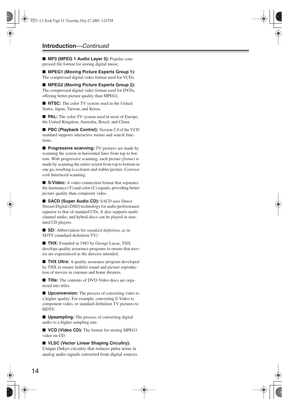 Introduction —continued | Integra RDV-1.1 User Manual | Page 14 / 100