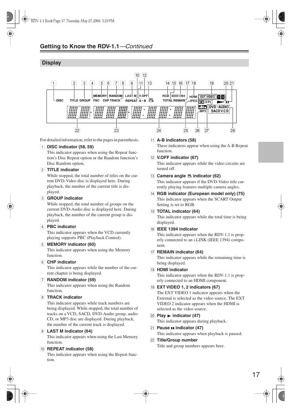 Getting to know the rdv-1.1 —continued | Integra RDV-1.1 User Manual | Page 17 / 100