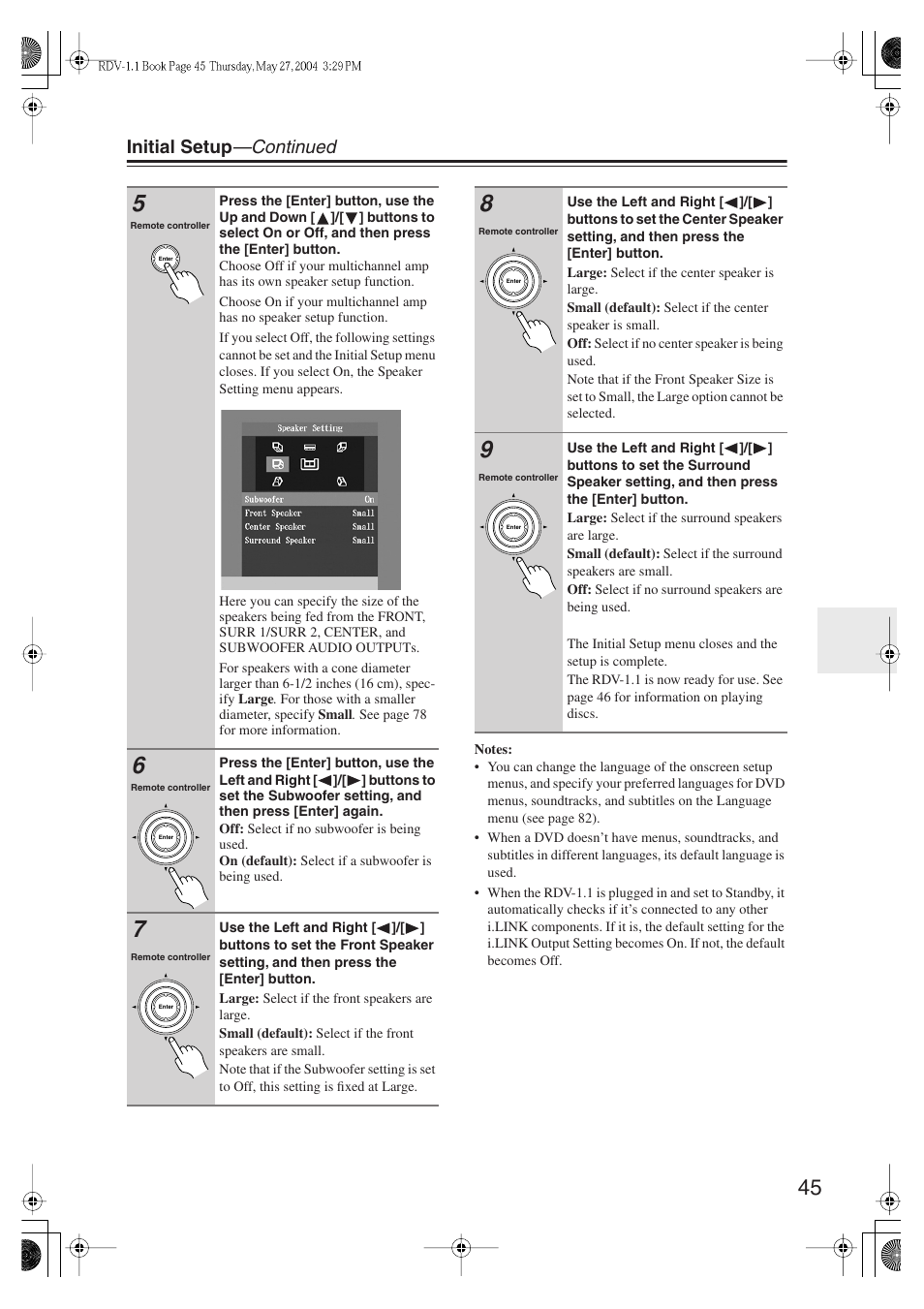 Initial setup —continued | Integra RDV-1.1 User Manual | Page 45 / 100