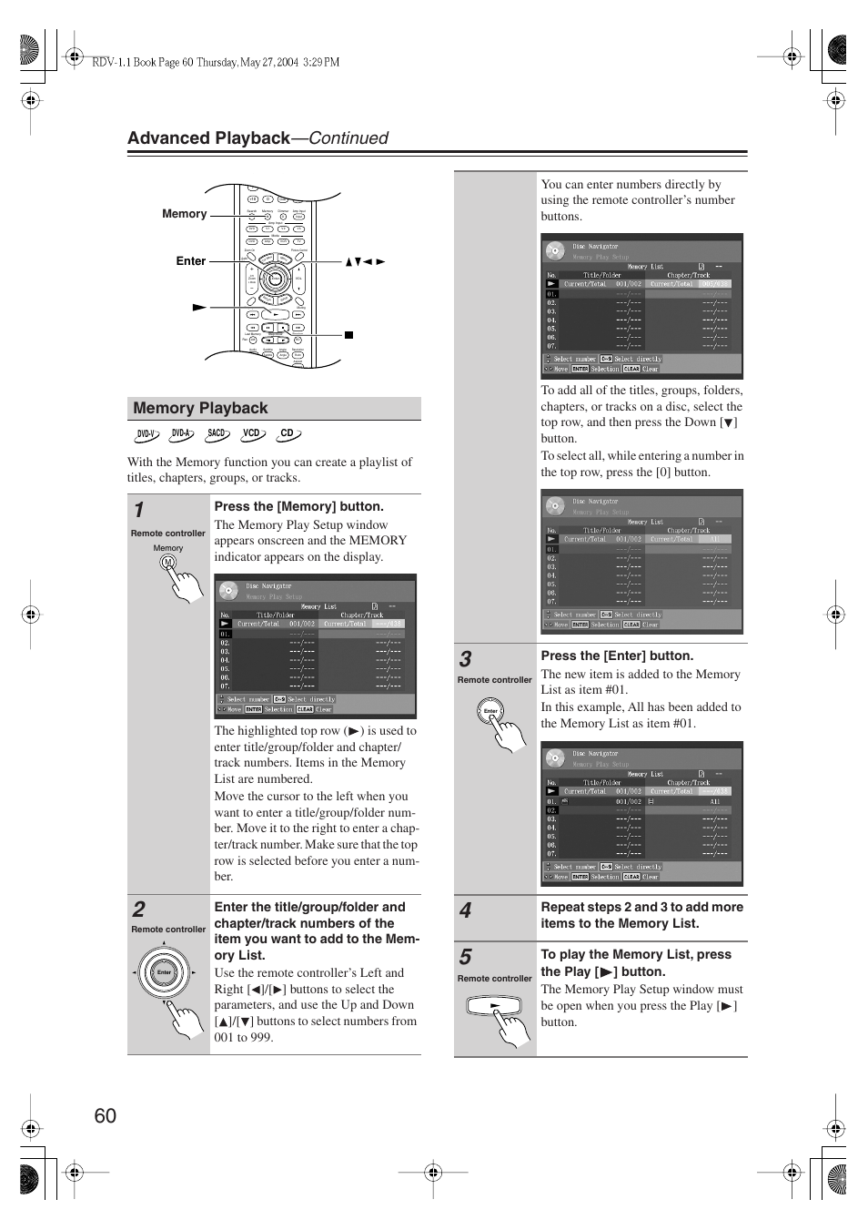 Advanced playback —continued | Integra RDV-1.1 User Manual | Page 60 / 100