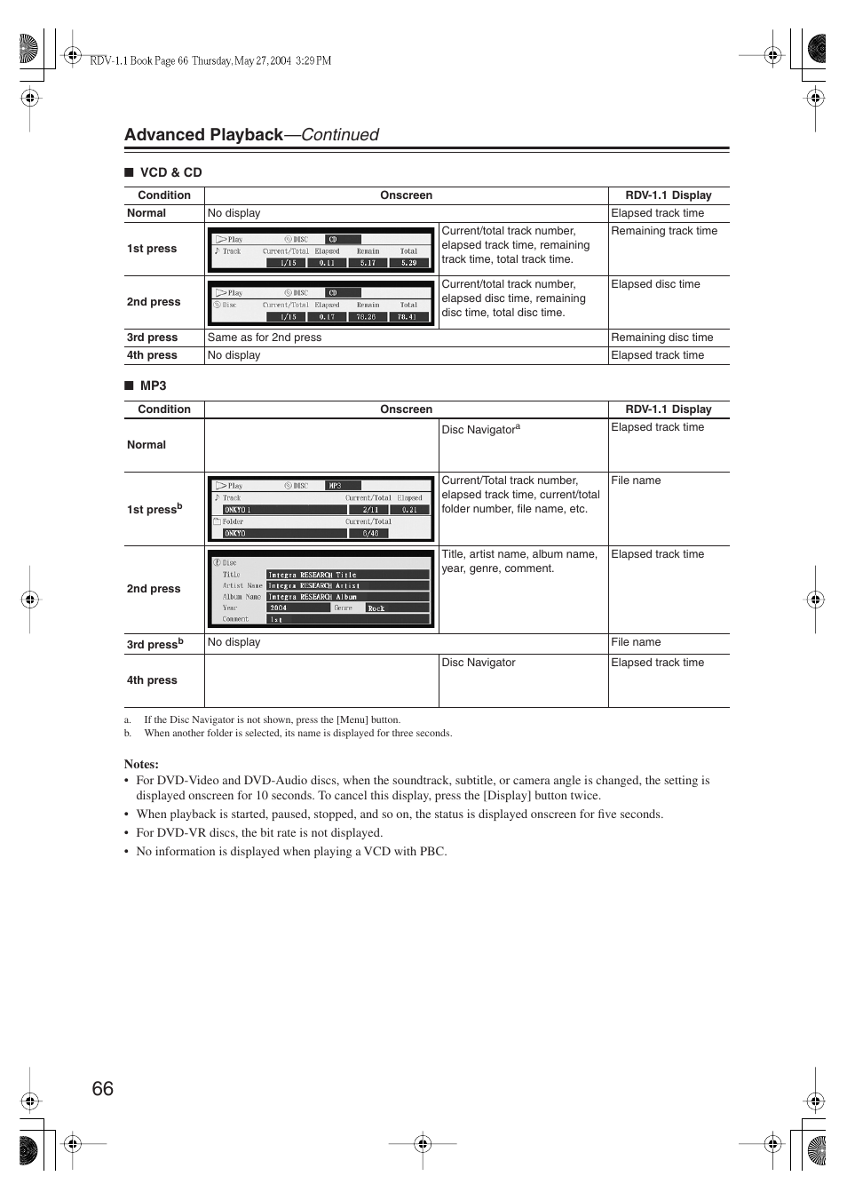 Advanced playback —continued | Integra RDV-1.1 User Manual | Page 66 / 100