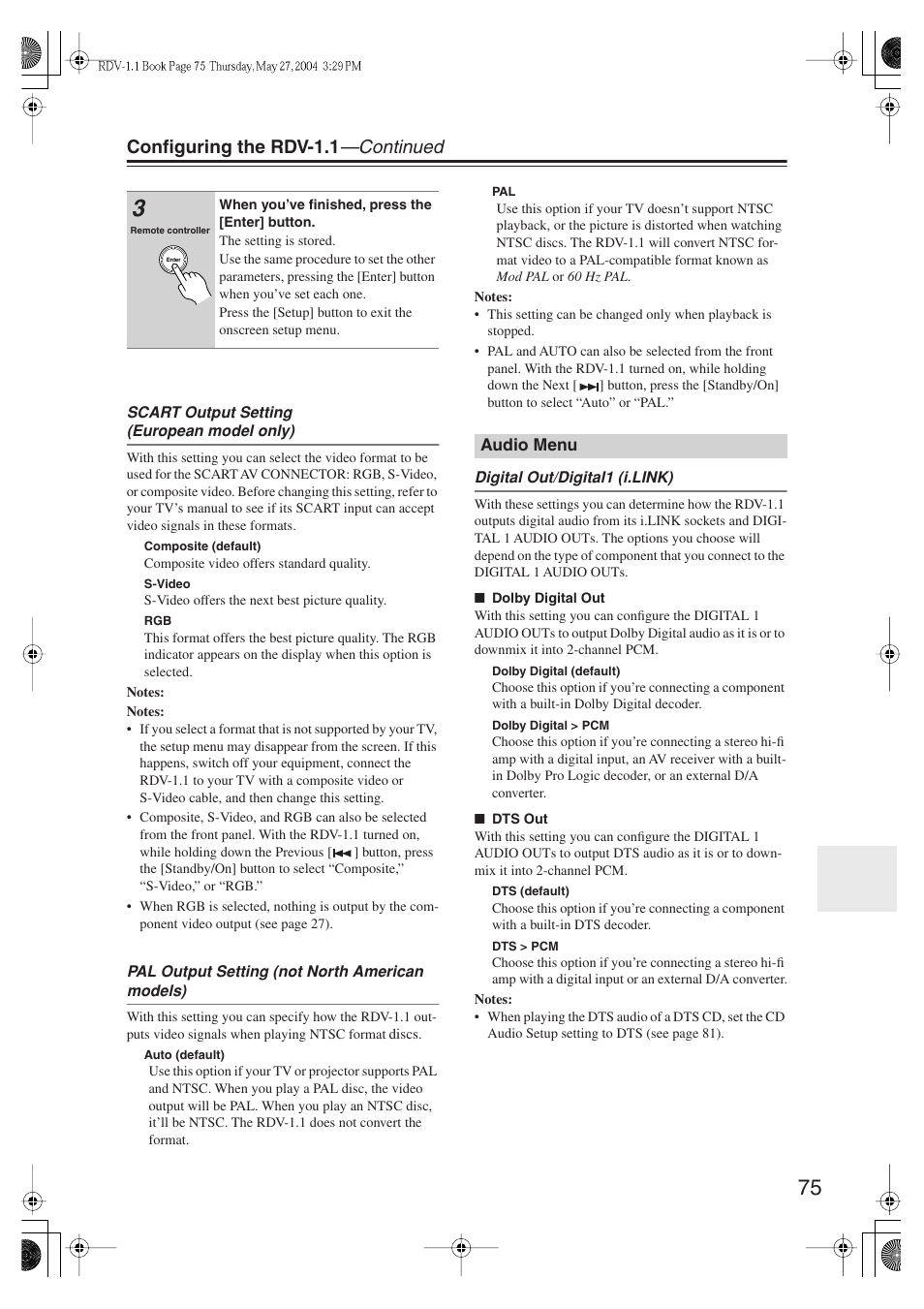 Configuring the rdv-1.1 —continued | Integra RDV-1.1 User Manual | Page 75 / 100