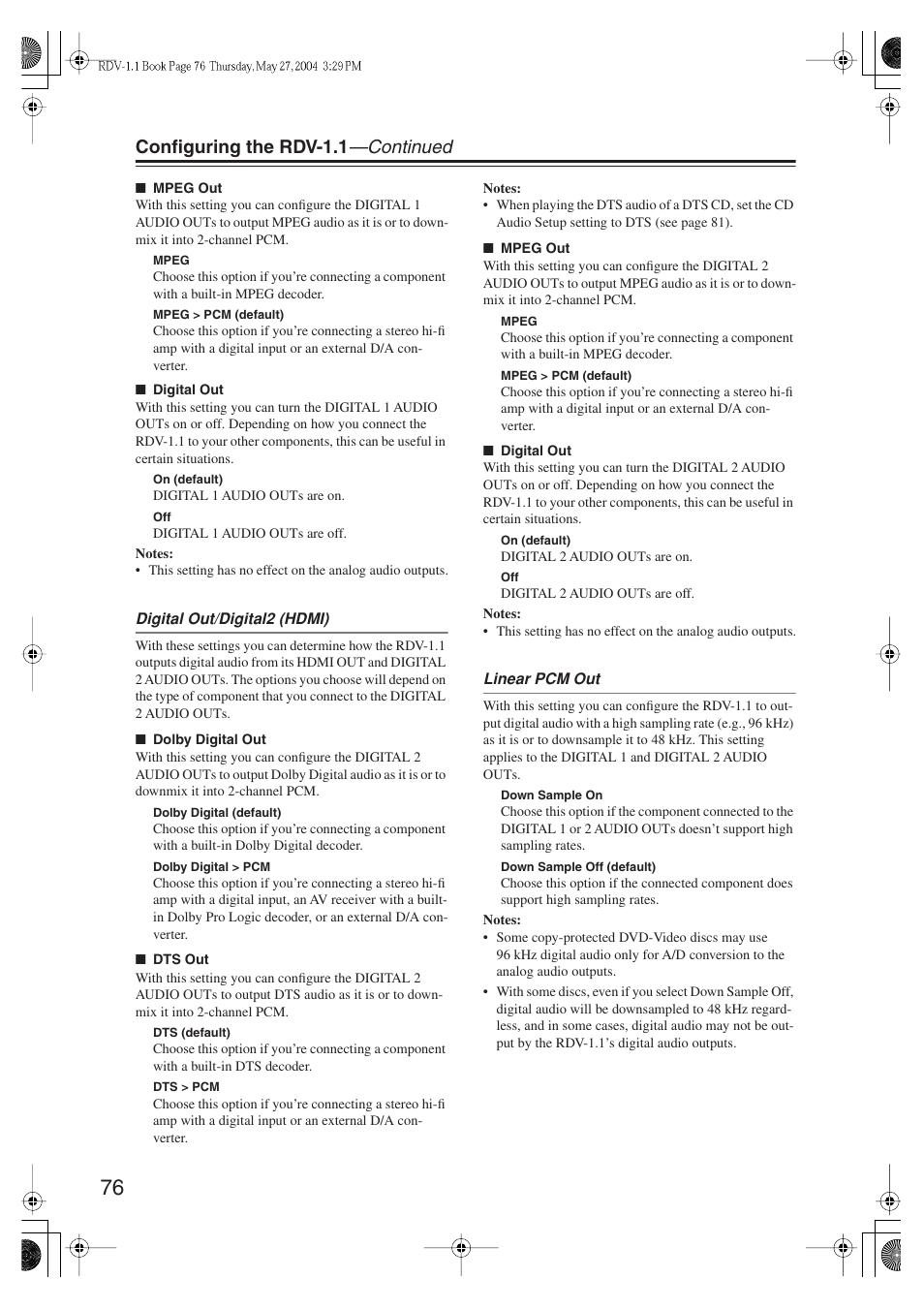 Configuring the rdv-1.1 —continued | Integra RDV-1.1 User Manual | Page 76 / 100