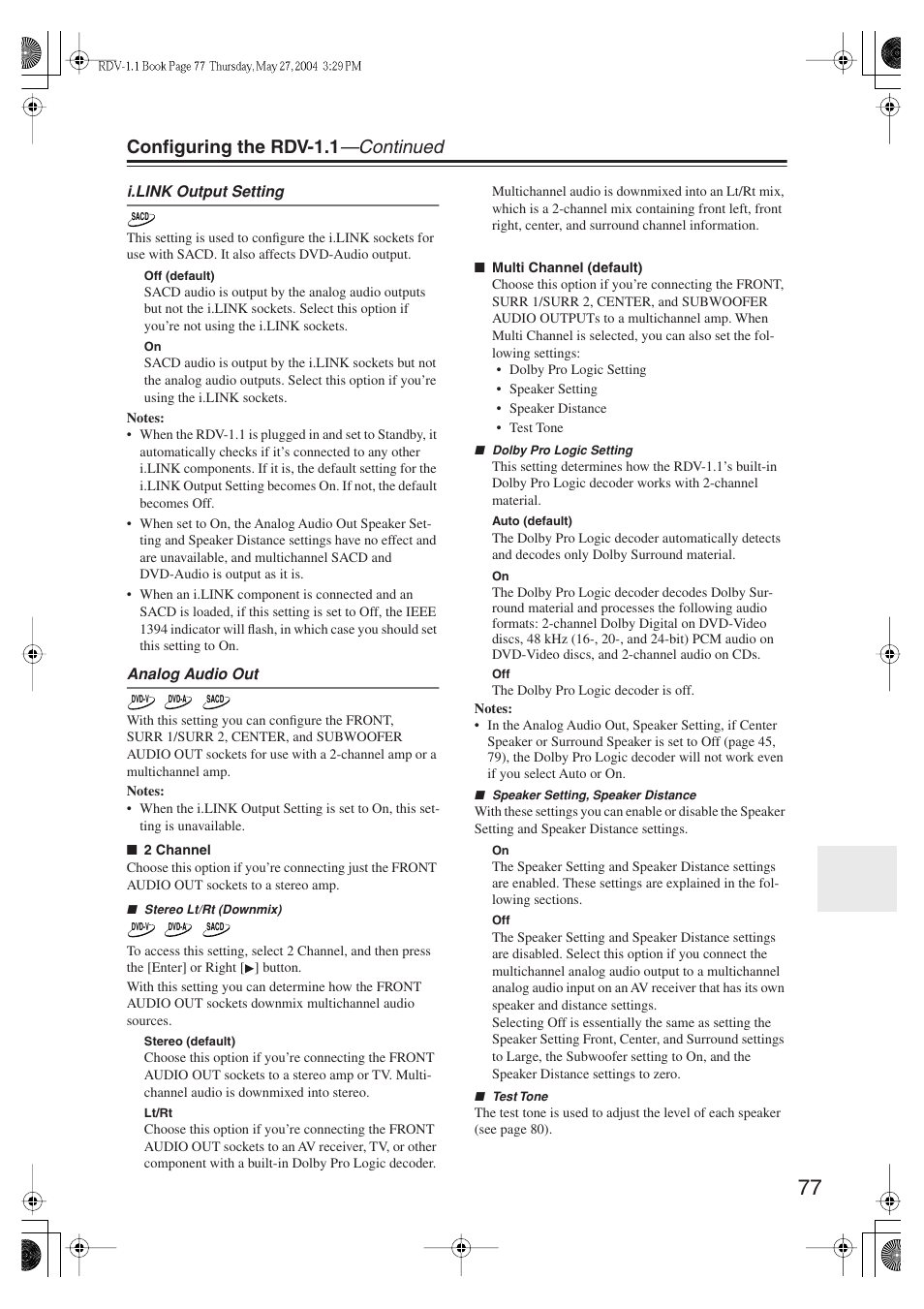 Configuring the rdv-1.1 —continued | Integra RDV-1.1 User Manual | Page 77 / 100