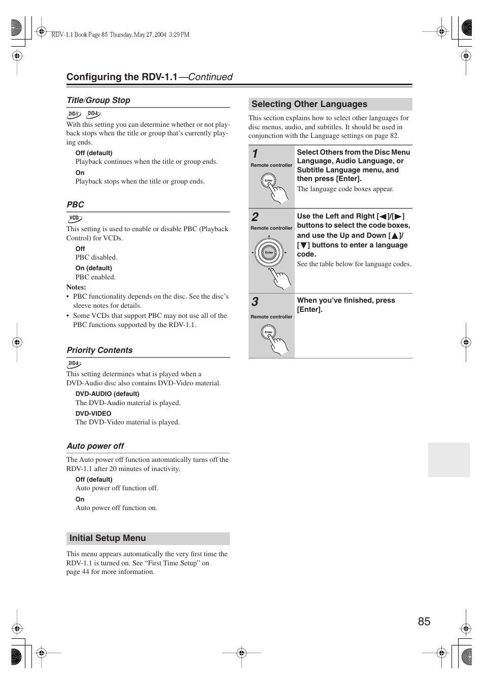 Configuring the rdv-1.1 —continued | Integra RDV-1.1 User Manual | Page 85 / 100