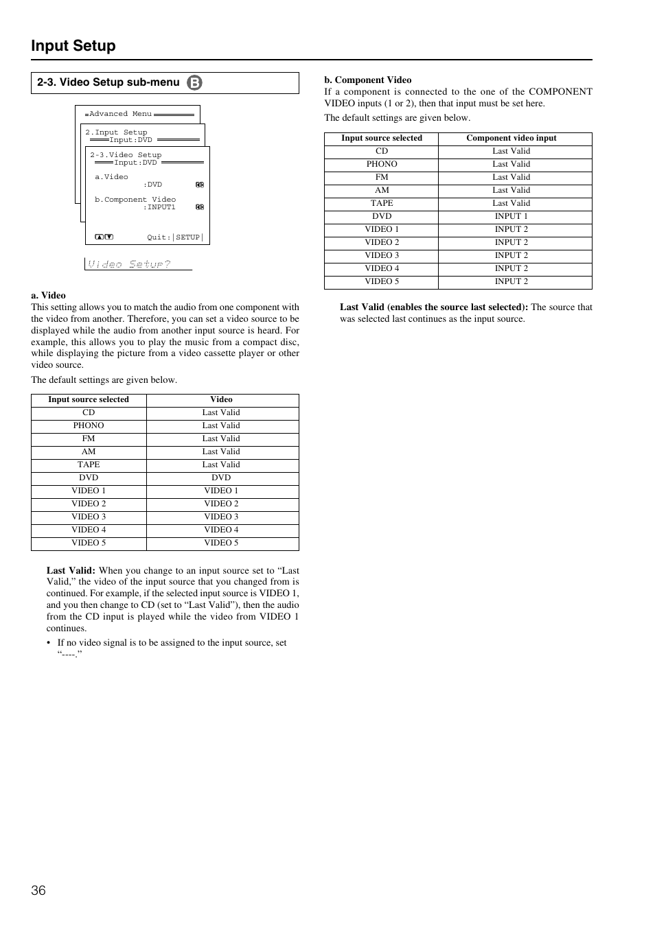 Input setup, 3. video setup sub-menu | Integra DTR-7.2 User Manual | Page 36 / 76