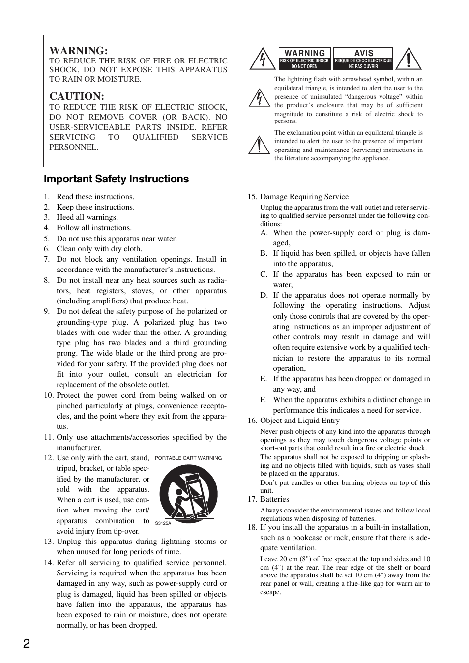 Important safety instructions, Warning, Caution | Integra DSR-4.8 User Manual | Page 2 / 80