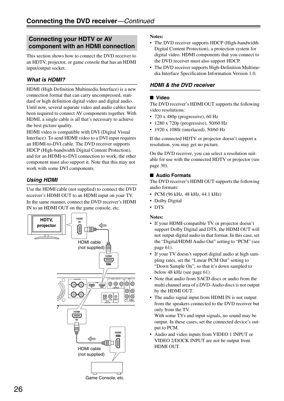 Connecting the dvd receiver —continued | Integra DSR-4.8 User Manual | Page 26 / 80