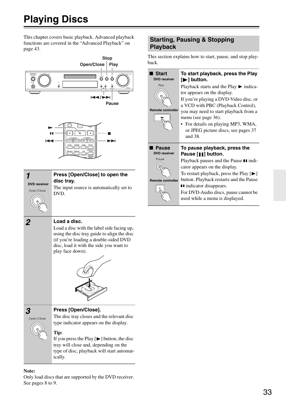 Playing discs | Integra DSR-4.8 User Manual | Page 33 / 80