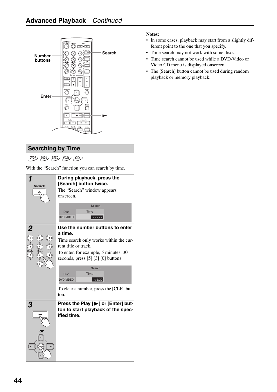 Advanced playback —continued, Searching by time | Integra DSR-4.8 User Manual | Page 44 / 80