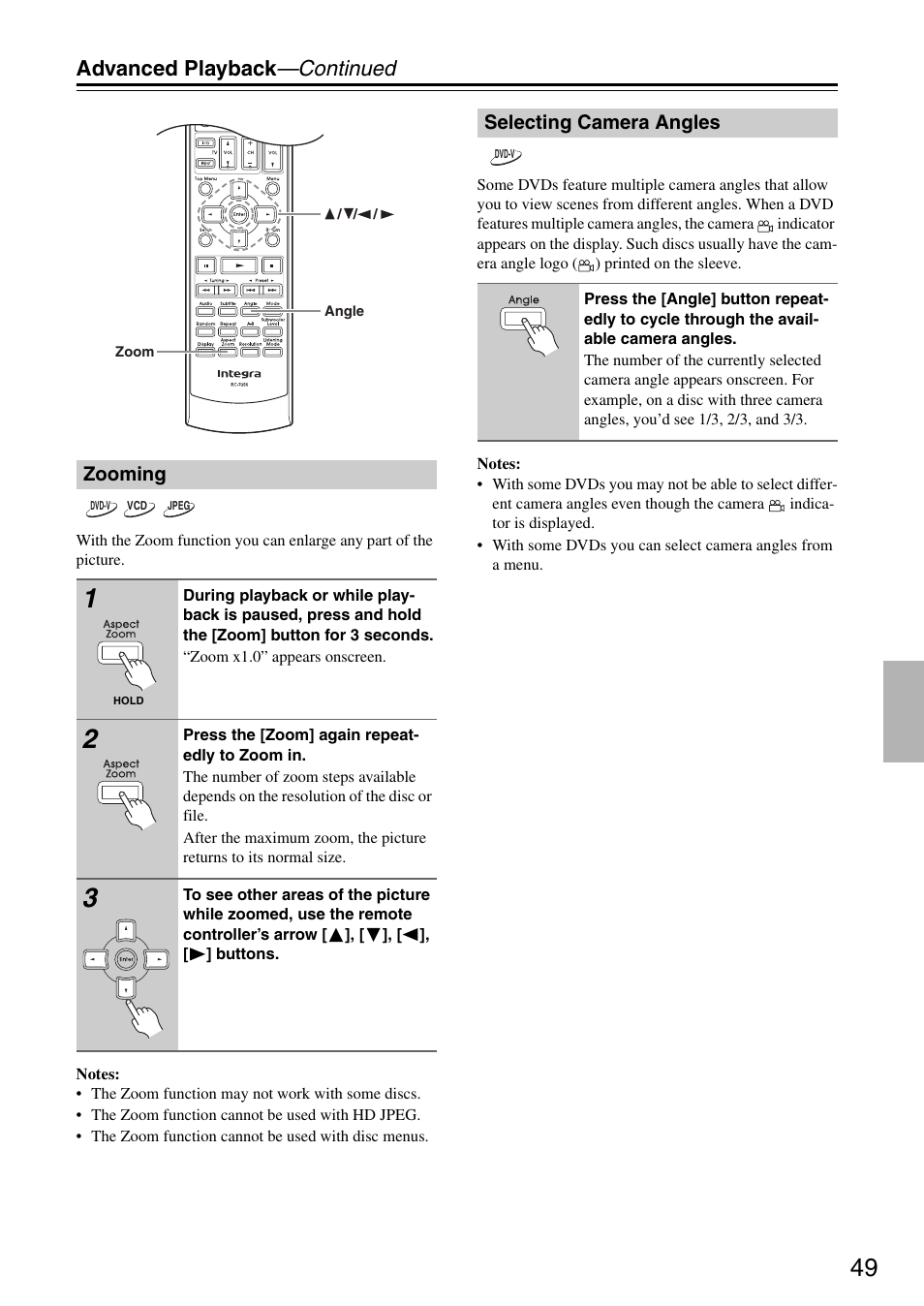 Advanced playback —continued | Integra DSR-4.8 User Manual | Page 49 / 80
