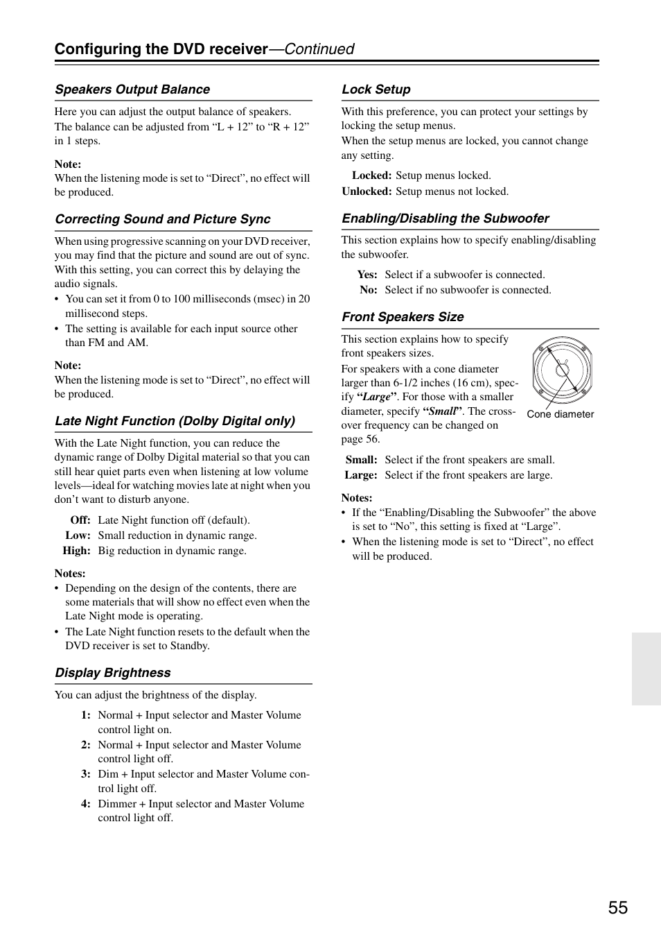 Configuring the dvd receiver —continued | Integra DSR-4.8 User Manual | Page 55 / 80