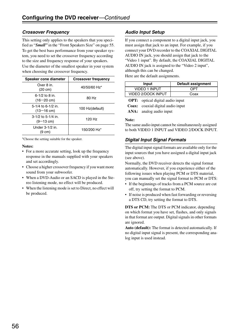 Configuring the dvd receiver —continued | Integra DSR-4.8 User Manual | Page 56 / 80