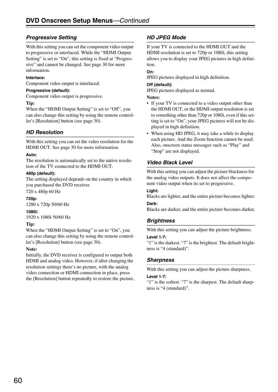 Dvd onscreen setup menus —continued | Integra DSR-4.8 User Manual | Page 60 / 80