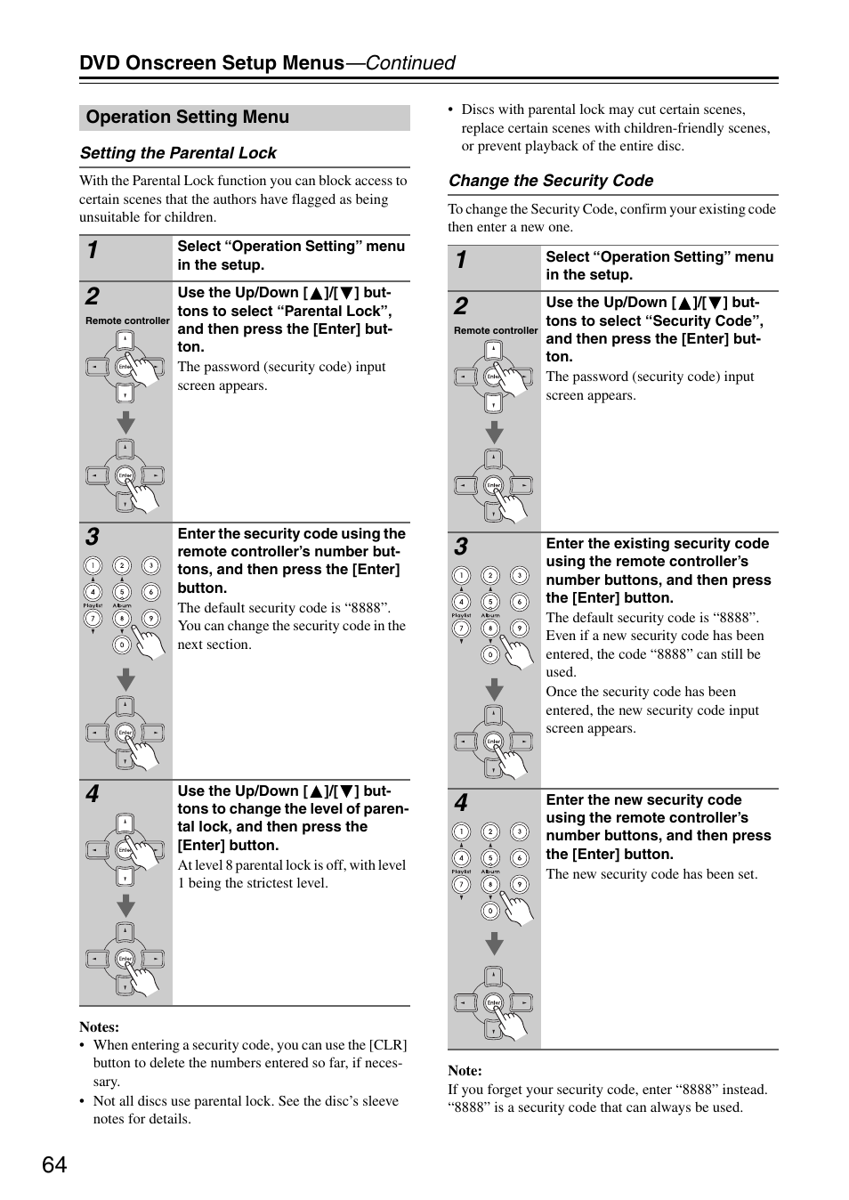 Dvd onscreen setup menus —continued | Integra DSR-4.8 User Manual | Page 64 / 80