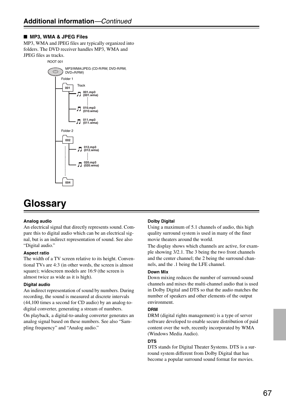 Glossary, Additional information —continued | Integra DSR-4.8 User Manual | Page 67 / 80