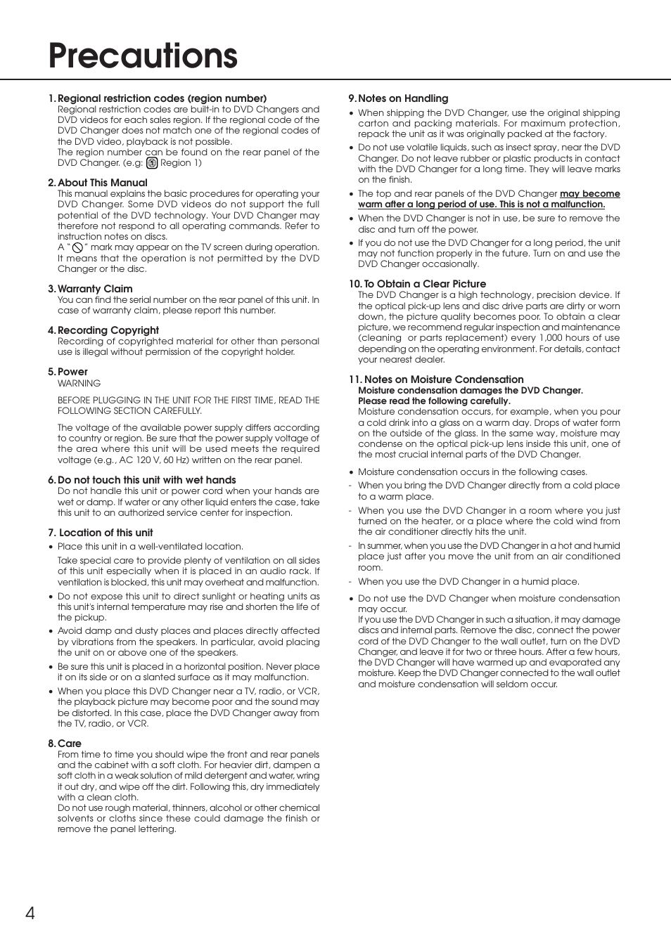 Precautions | Integra DPC-6.1 User Manual | Page 4 / 44