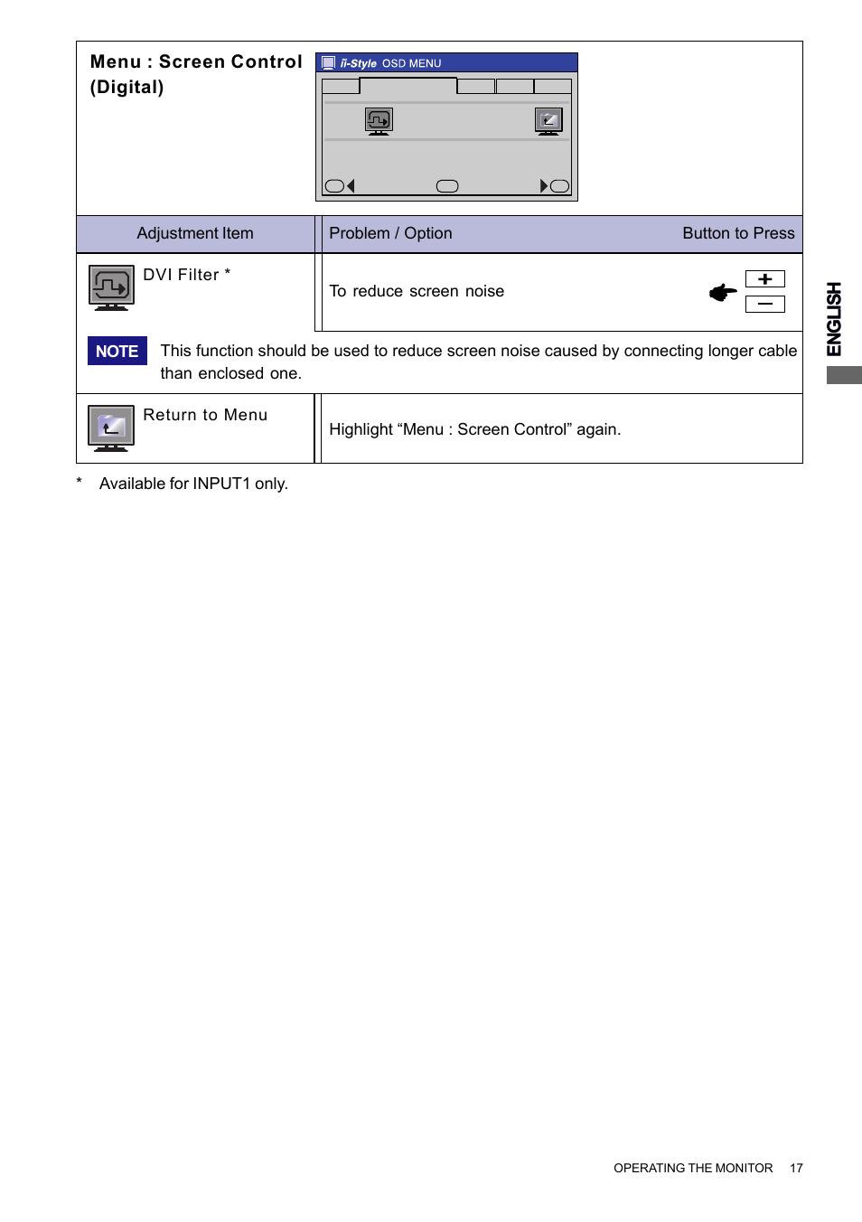 English, Menu : screen control (digital) | Iiyama PROLITE H2010 User Manual | Page 23 / 44