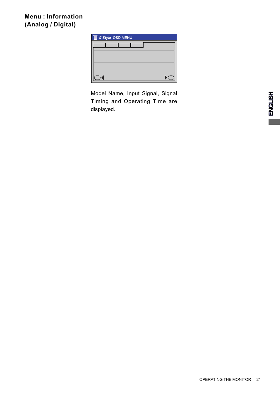 English, English menu : information (analog / digital) | Iiyama PROLITE H2010 User Manual | Page 27 / 44