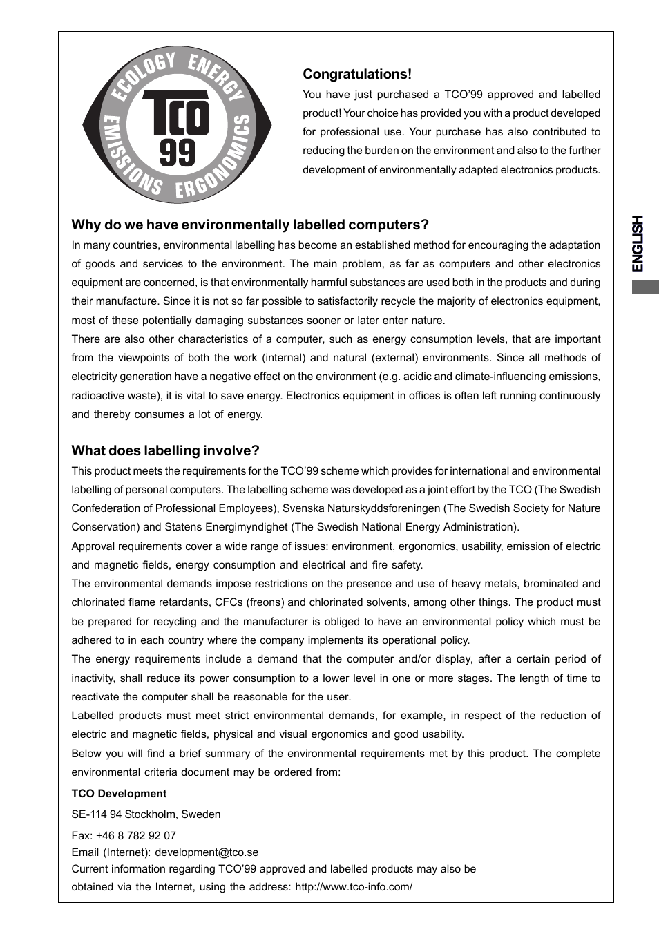 English, Why do we have environmentally labelled computers, What does labelling involve | Iiyama PROLITE H2010 User Manual | Page 3 / 44