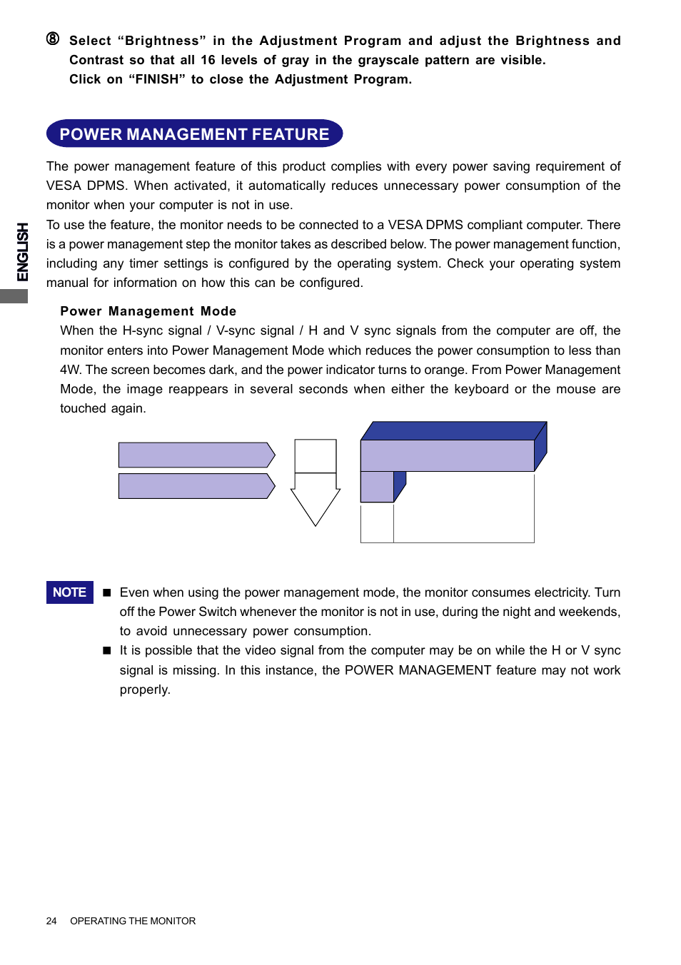 Power management feature, English | Iiyama PROLITE H2010 User Manual | Page 30 / 44