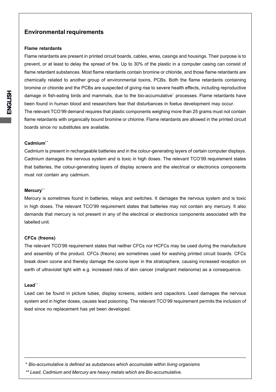 English, English environmental requirements | Iiyama PROLITE H2010 User Manual | Page 4 / 44