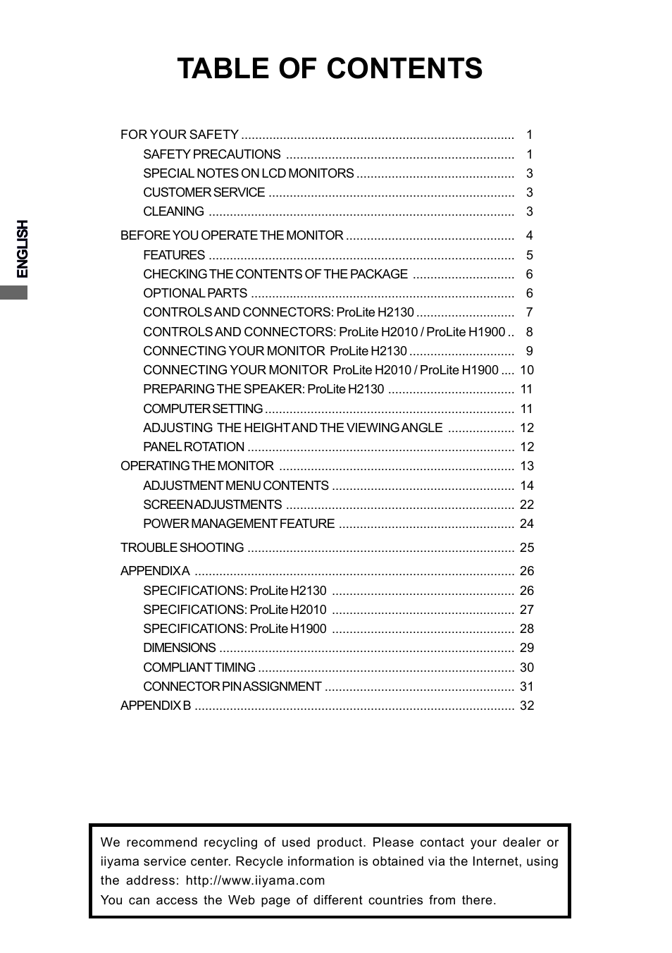 Iiyama PROLITE H2010 User Manual | Page 6 / 44