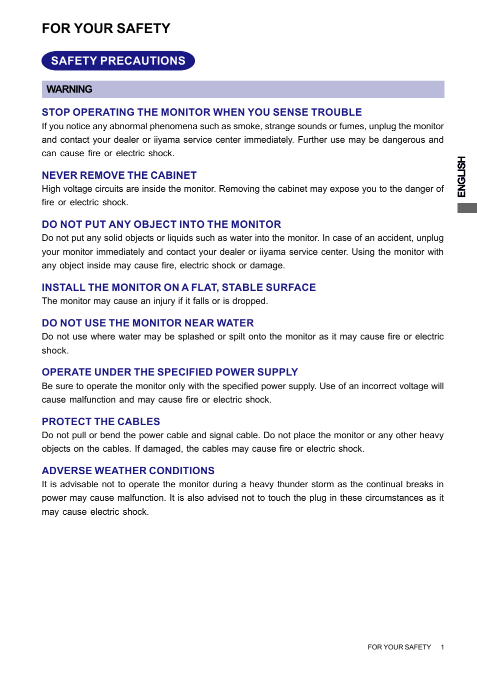 For your safety | Iiyama PROLITE H2010 User Manual | Page 7 / 44