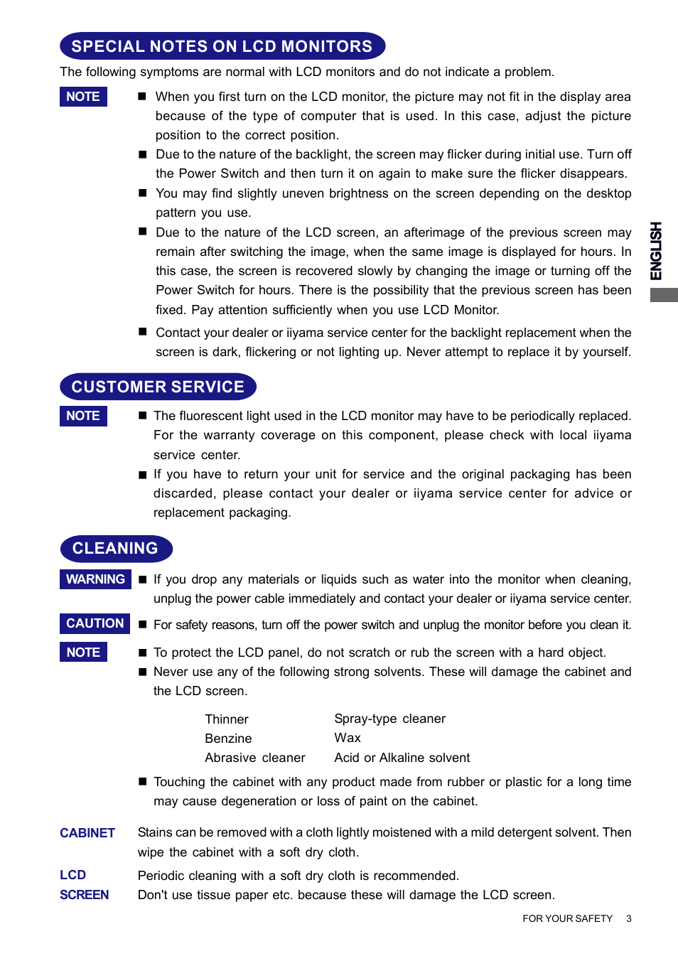 Customer service cleaning | Iiyama PROLITE H2010 User Manual | Page 9 / 44