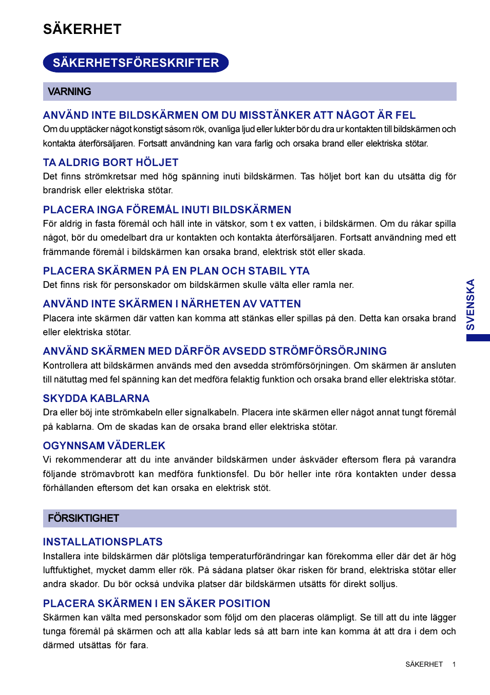 Säkerhet | Iiyama LM704UT User Manual | Page 65 / 93