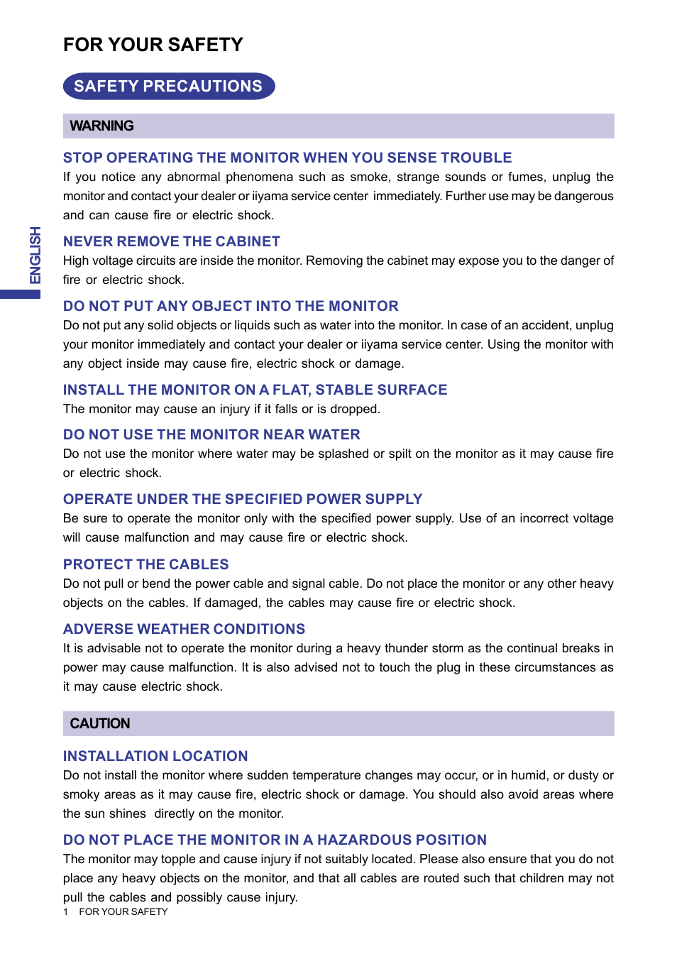 For your safety | Iiyama MA203DT D User Manual | Page 4 / 21