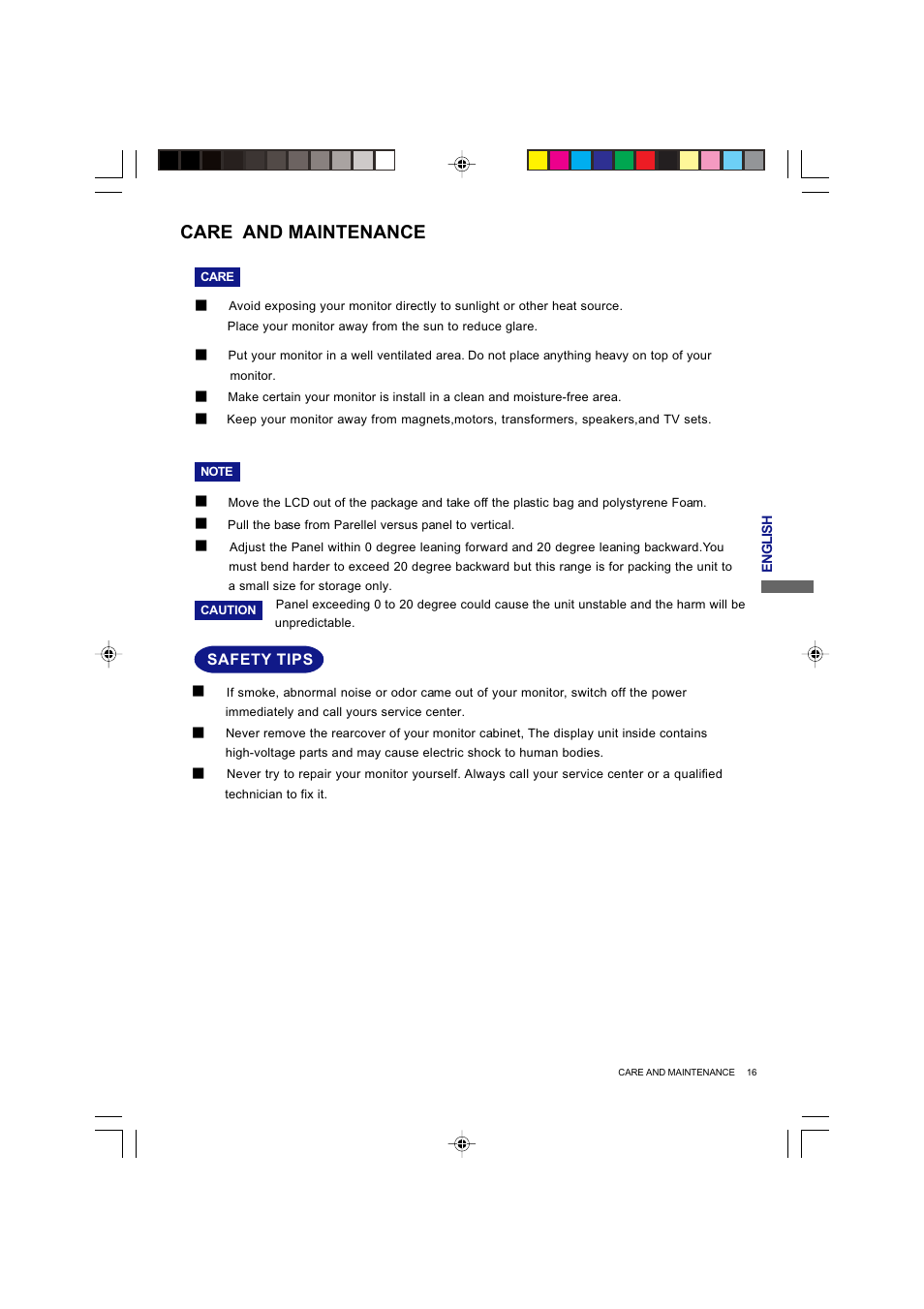 Care and maintenance | Iiyama Prolite E4835 User Manual | Page 21 / 25