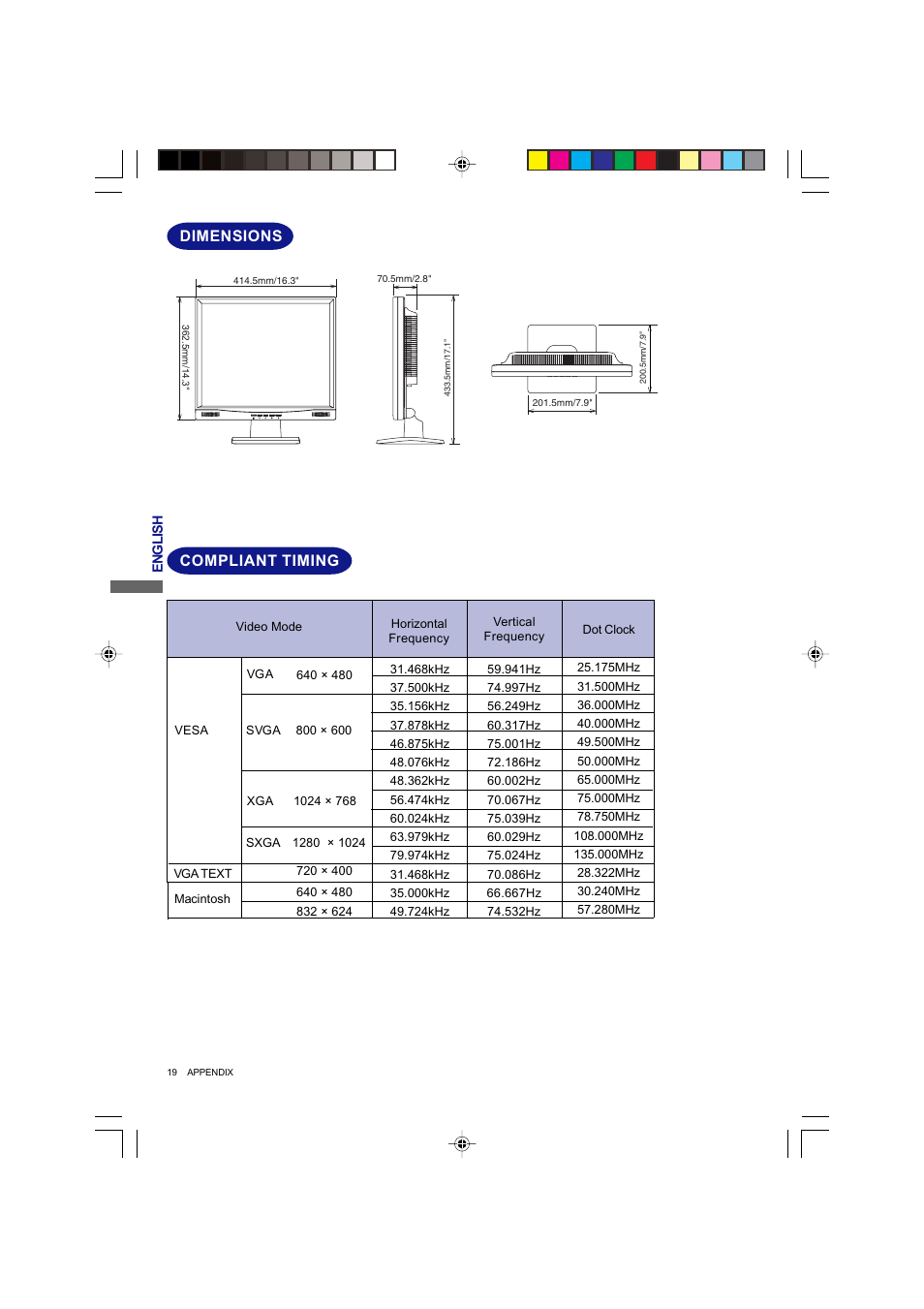 Compliant timing, Dimensions compliant timing dimensions | Iiyama Prolite E4835 User Manual | Page 24 / 25