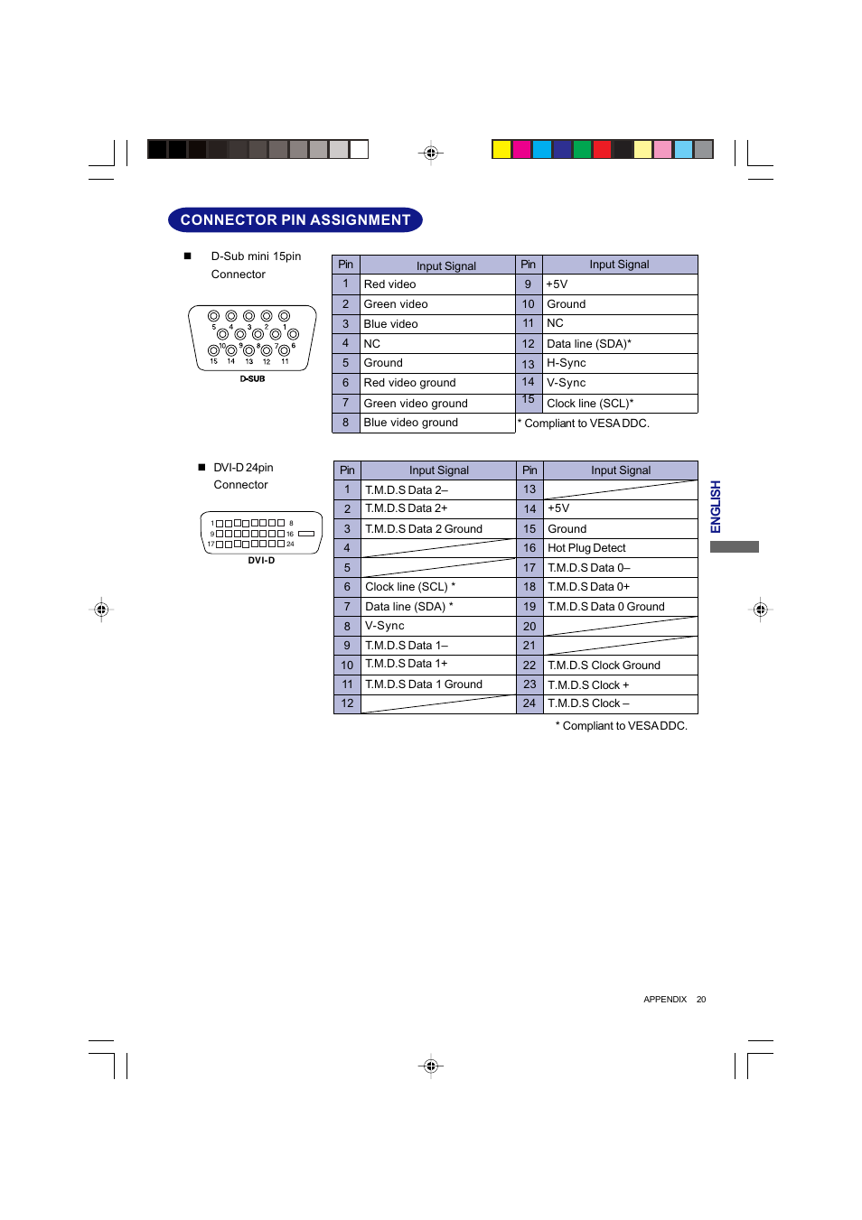 Connector pin assignment | Iiyama Prolite E4835 User Manual | Page 25 / 25