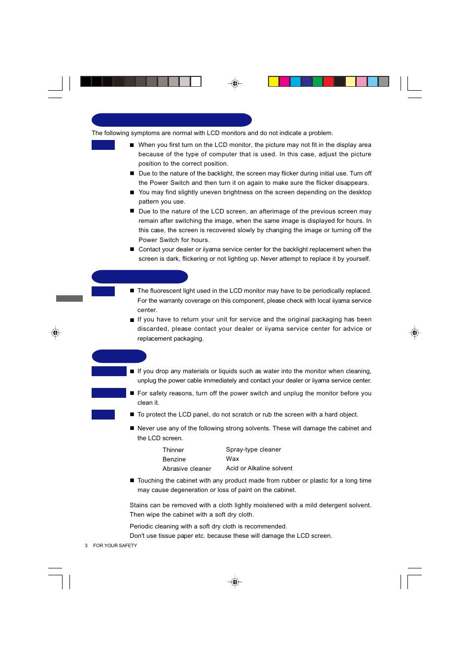 Customer service cleaning | Iiyama Prolite E4835 User Manual | Page 8 / 25