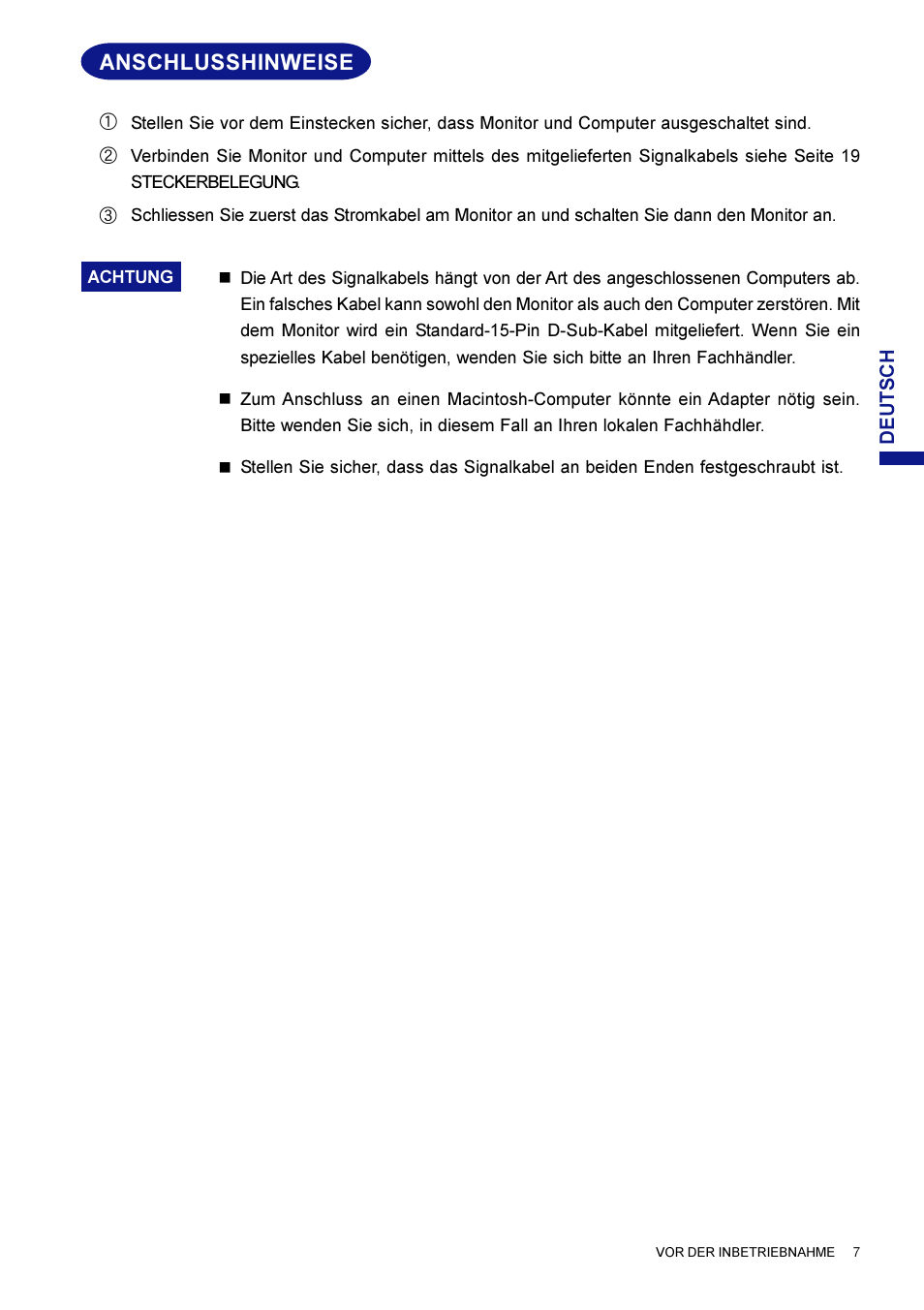 Anschlusshinweise | Iiyama HM703UT User Manual | Page 32 / 108