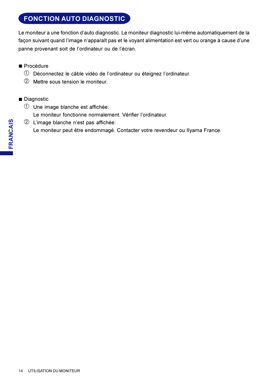 Fonction auto diagnostic | Iiyama HM703UT User Manual | Page 60 / 108