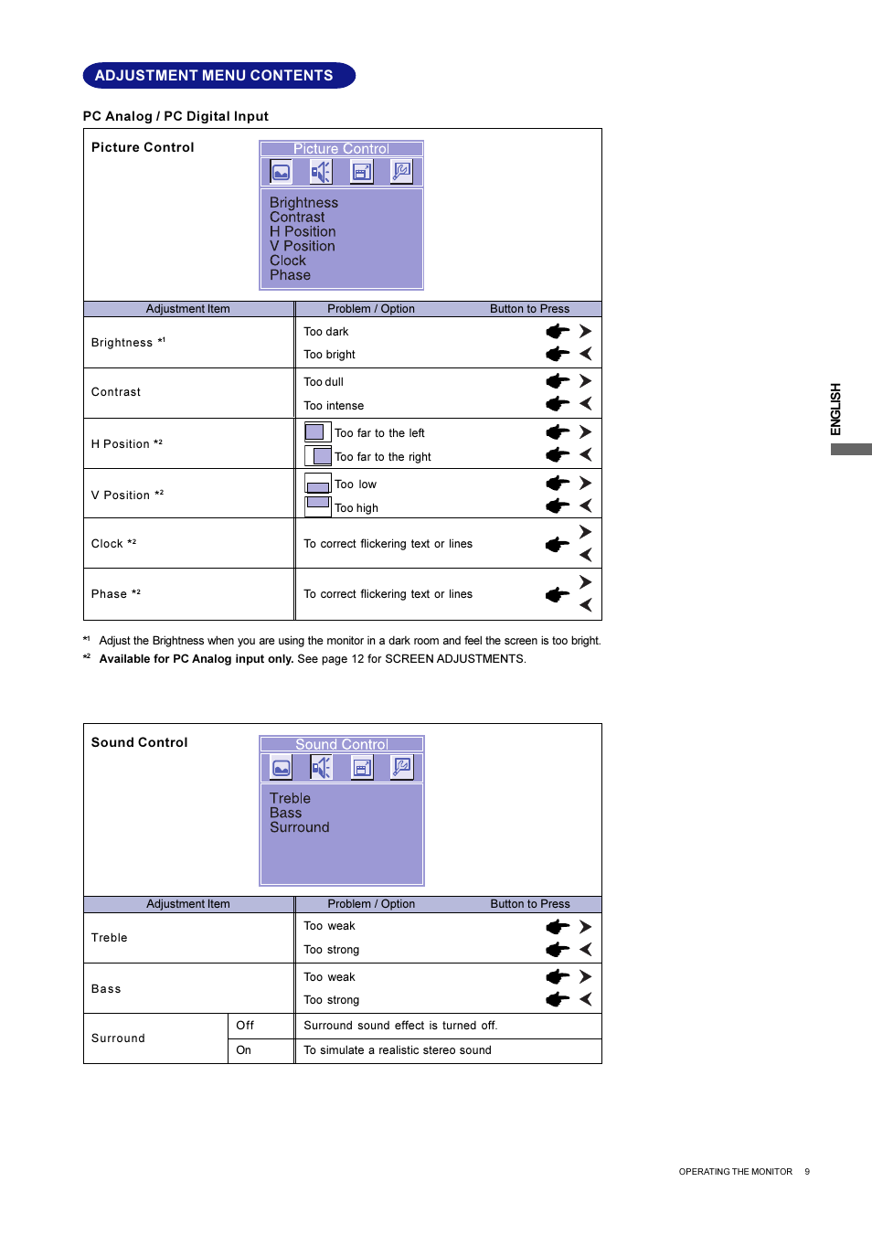 Adjustment menu contents | Iiyama L403W User Manual | Page 11 / 32