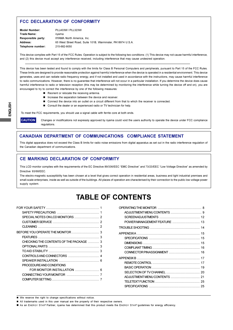 Iiyama L403W User Manual | Page 2 / 32