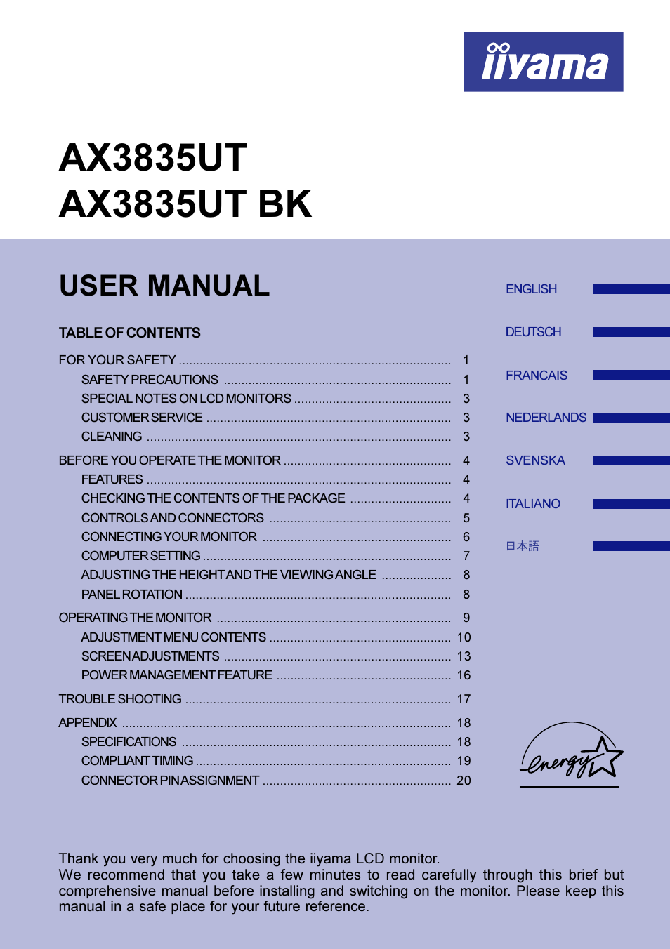 Iiyama AX3835UT User Manual | 136 pages