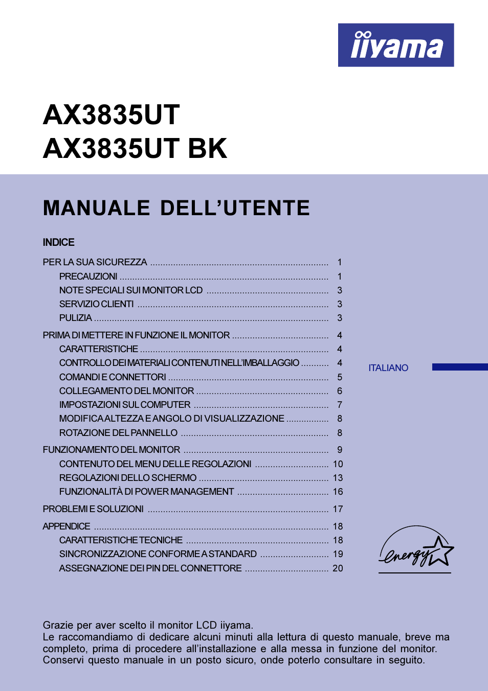 Italiano, Manuale dell’utente | Iiyama AX3835UT User Manual | Page 115 / 136